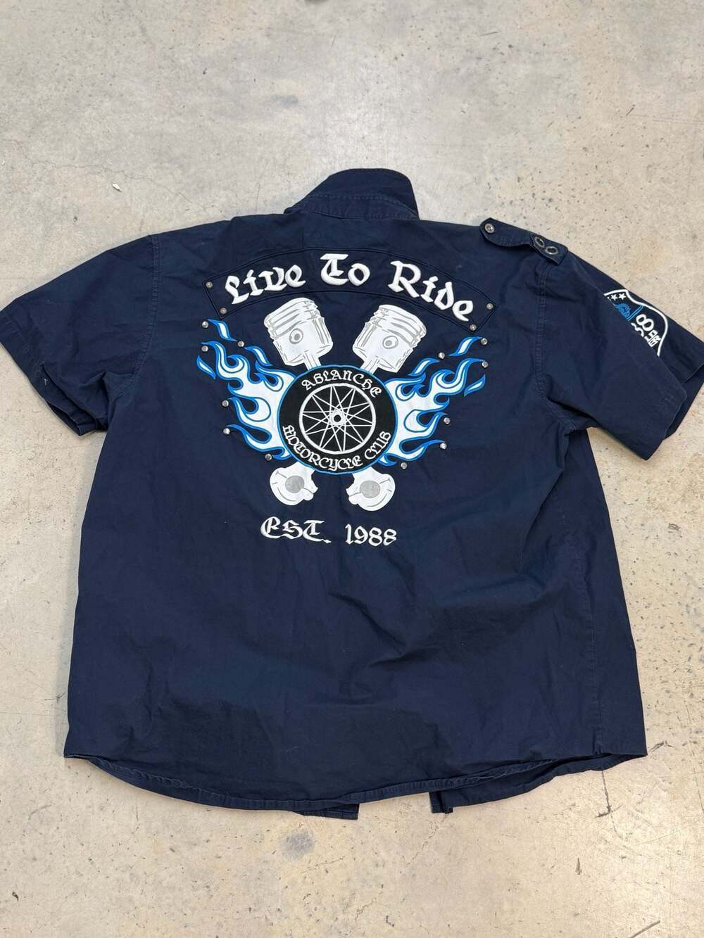 Ablanche 3XL Live To Ride Motorcycle Club Studded Short Sleeve Work Shirt